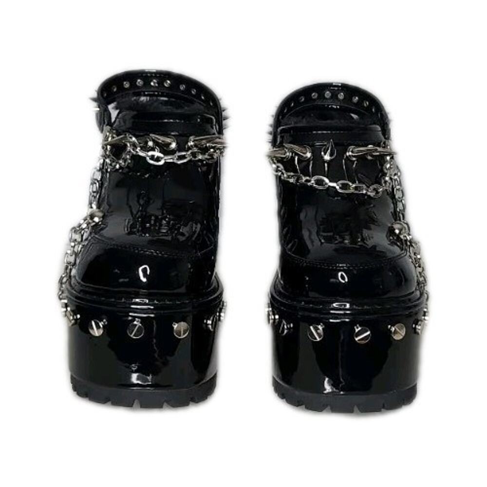 Widow Righteous Rebel Spike Platform Mules Vegan Patent Fur Trim Heels 9M - Picture 2 of 10